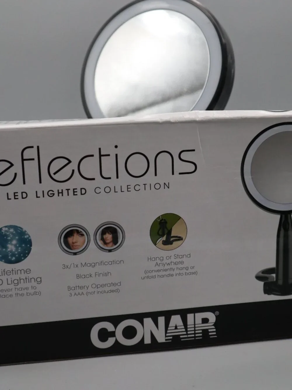 Conair Reflections LED Lighted Vanity Make-Up Mirror 3x/1x Magnification Black